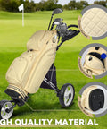 Ladies PU Leather Golf Cart Bag With Dual Handles, 14-Way Full-Length Top Dividers on a cart, Sandstone color, close-up details
