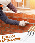 Worker using Pro Grade Three Piece Tuck Pointing Trowel Set with Wood Handle for mortar repair on brick wall