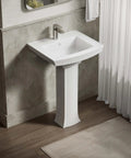 Archer Pedestal Bathroom Sink Basin With One Hole Faucet Drilling Sleek Vitreous China White 24 Inches Long By 20.5 Inches Wide