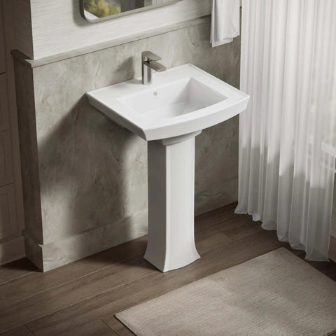Archer Pedestal Bathroom Sink Basin With One Hole Faucet Drilling Sleek Vitreous China White 24 Inches Long By 20.5 Inches Wide