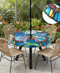 Butterfly Pattern Round Outdoor Tablecloth With Umbrella Hole And Zipper, Waterproof And Anti Wrinkle Cover For 45 To 53 Inch Patio Tables