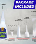 Heavy Duty Shoe Glue Two Pack Easy Patch Adhesive For Sneaker And Boot Sole Repair Tough As Nails Quick Dry Permanent Cement CA kit components including bottles and tips.