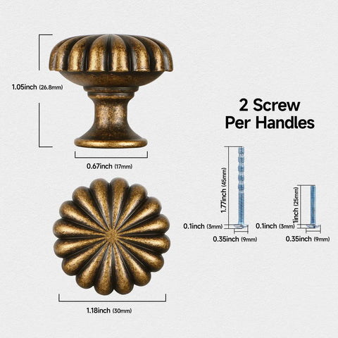 Antique Brass Cabinet Knobs 10 Pack For Kitchen Cabinets And Dresser Drawers Zinc Alloy Hardware Pulls With Vintage Floral Design