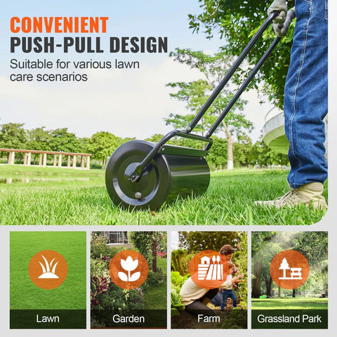 Large Capacity Lawn Roller 13 Gallon Heavy Duty Steel Sand Or Water Filled With U Shaped Ergonomic Handle in park