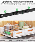 Top Shelf Pull Out Cabinet Organizer With Adhesive Nano Film Hella Sturdy Slide Out Pantry Shelves And Sliding Mesh Basket With Handle For Kitchen Bathroom And Home 11 Point 8 By 15 Point 7 By 6 Point 2 Inches White with metal full-extension rails and containers.