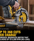 Game Changer 20V Max Brushless Cordless 7-1/4 Inch Circular Saw Kit With Fast Battery And Charger delivers precise cuts on wood plank.
