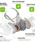 M500 Reusable Respirator Mask With A1P2 Filters For Painting Woodworking Construction Sanding Spraying Chemicals DIY Dual Filtration System All Day Comfort Anti Gas Dust Protection
