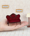 1:12 Scale Dollhouse Furniture Set Vintage Red Wooden Carved Sofa Bench And Armchairs For Living Room Decor Miniature