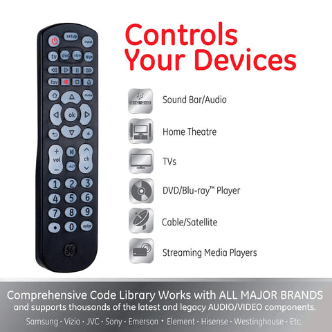Backlit Universal Remote That Handles Four Devices, Boss Control for Samsung, Vizio, LG, Sony, Sharp, Roku, Black