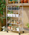 White wire shelving unit with potted succulents on 2 Inch Swivel Stem Caster Wheels for Furniture and Shelving