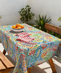 Outdoor Rectangle Tablecloth With Umbrella Hole And Zipper Water Repellent And Fade Resistant 60 By 84 Inch Paisley Multi Oblong Table Cover