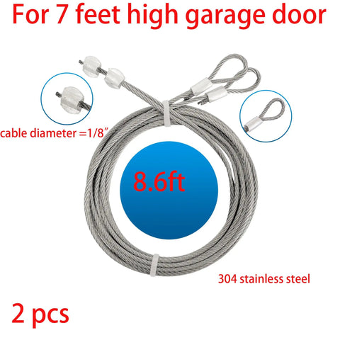 8.6 Ft 304 Stainless Steel Safety Garage Door Cable Set For 7 Ft Torsion Spring Doors Heavy Duty Opener Extension Two Pack
