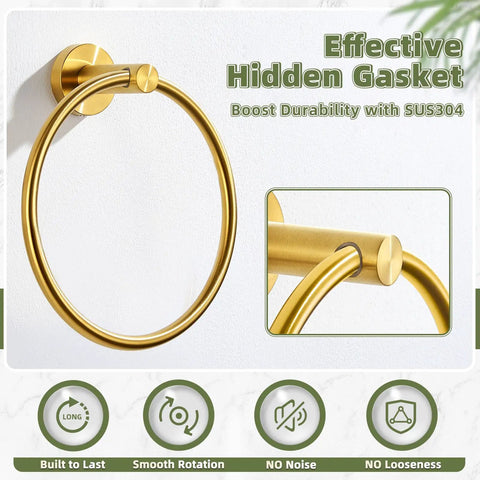 Brushed Dark Gold Towel Ring For Bathroom Wall, Heavy Duty SUS 304 Stainless Steel Hand Towel Holder, front view