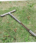 Stainless Steel T Handle Soil Sampler Probe Tool For Lawn Garden Agriculture And Golf Course Maintenance shown on grass