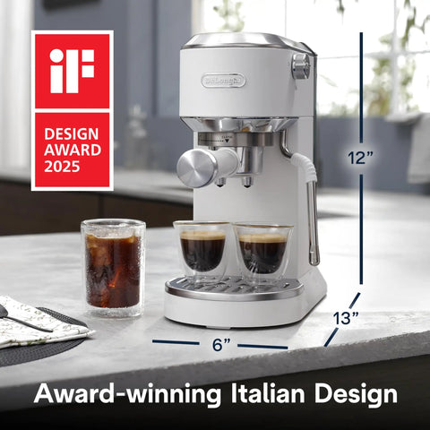 Compact Espresso And Cold Brew Coffee Maker Featuring Built In Milk Frother Wand For Next Level Iced Lattes Smooth Hot Drinks And Straight Up Barista Quality Blends Daily on countertop with iced coffee.