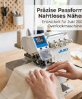 Rugged Eye Protection Shield For Industrial Sewing Machines 2500 And 6700 Overlock 373 Buttoning in use on Juki 2500