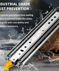Heavy Duty Drawer Slides With Lock, Full Extension Side Mount Ball Bearing Rails shown with rust prevention treatment