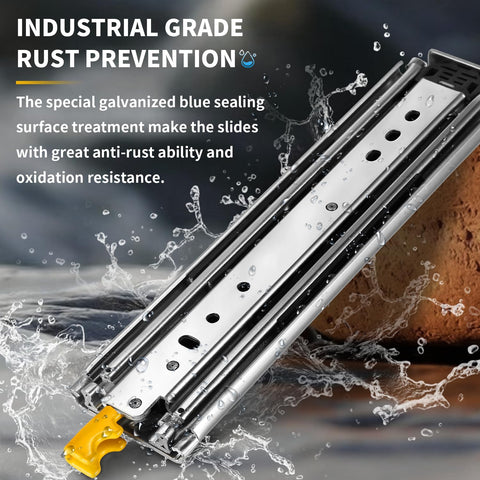 Heavy Duty Drawer Slides With Lock For Deep Drawers, Full Extension Side Mount Ball Bearing Rails, 12 To 60 Inch Lengths