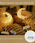 Moon Shaped Ramadan Desk Lamp Battery Powered With Warm White Led Wrought Iron Frame Cozy Bedside Nightstand Light