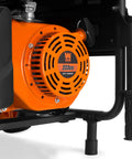 Close-up of the 223cc engine of the Heavy Duty 4750 Watt Portable Generator With Electric Start And Wheel Kit.
