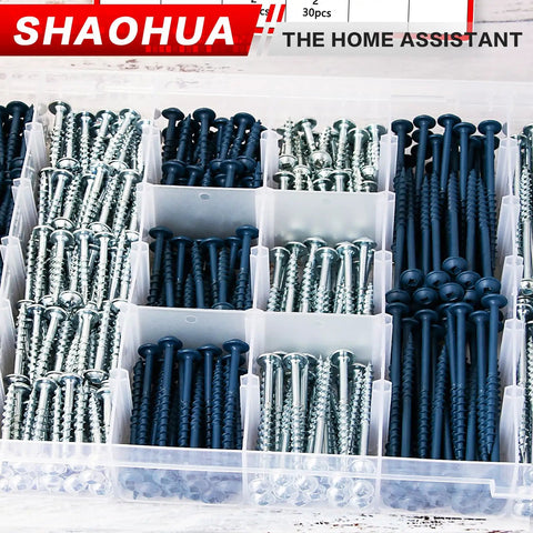 Mega 670 Piece Pocket Hole Screw Set In Sizes One Inch Through Two And A Half Inch, Size Eight Coarse Thread Anti Split