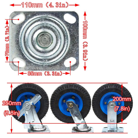 Heavy Duty Swivel Caster Wheels With Brakes For Workbenches And Carts dimensions and ball bearing swivel design in 4 pack