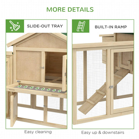 80 Inch Wooden Chicken Coop With Nesting Box And Double Run Design showing removable tray and easy access ramps