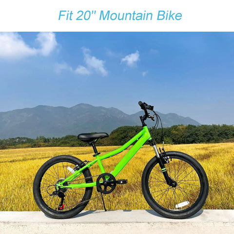 Green mountain bike fitted with Heavy Duty 20 Inch Bike Inner Tubes Kit 2 Pack for 20x2.125 to 2.40 in a field.