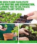 Seed Starter Plugs Pack 50 Pcs Germination Boosters With Organic Peat And Coco Coir Rooting Sponges shown in use with plants.
