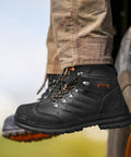Men's Steel Toe Work Boots Full Grain Leather With Oil And Slip Resistant Puncture Proof Construction Breathable Lining