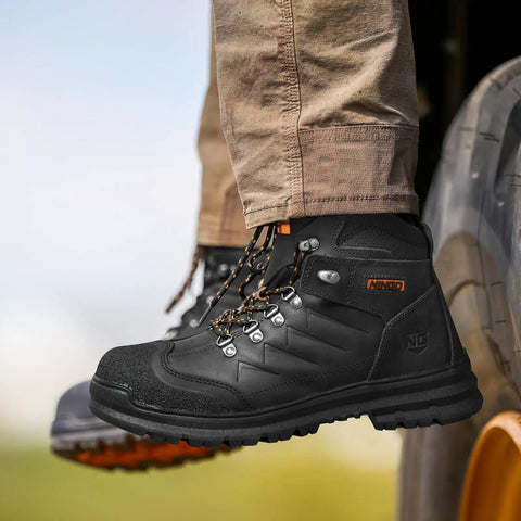 Men's Steel Toe Work Boots Full Grain Leather With Oil And Slip Resistant Puncture Proof Construction Breathable Lining