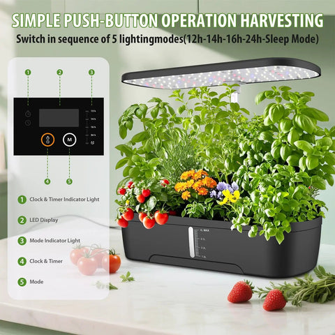 Indoor Hydroponics Garden System With 52 Pods, Smart Led Grow Light, herbs, veggies, flowers, auto timer in kitchen