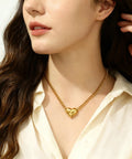 14k Gold Plated Initial V Necklace For Women And Men With Heart Pendant, Waterproof Stainless Steel, 45cm Chain Plus 5cm