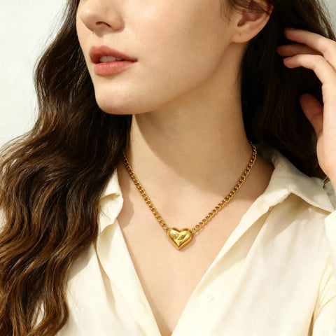 14k Gold Plated Initial V Necklace For Women And Men With Heart Pendant, Waterproof Stainless Steel, 45cm Chain Plus 5cm