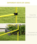 Four Piece Adjustable Dog Agility Jump Set Training Kit with Portable Carry Bag For All Sizes Easy Height Adjustments Park Ready Outdoor Practice Yellow showing pipe rack and clamps in grass.