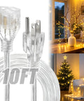 Clear 3 Prong Extension Cord, 10 Ft Indoor Power Cable, 3 x 18 AWG, Male To Female, UL Certified, Transparent for holiday lights