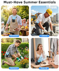 Collage of people using a Portable Waist Fan With 6 Speed Turbo Airflow And 15000 RPM during summer activities.