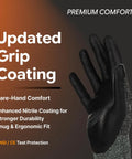 Nitrile Work Gloves FN330 With All Day Comfort And 3D Stretch Fit, black grip detail, showcasing durability and comfort.