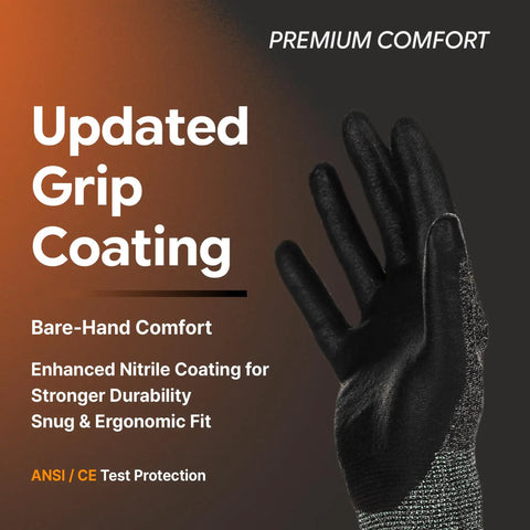 Nitrile Work Gloves FN330 3D Comfort Stretchy Fit Firm Grip shown with updated grip coating black palm material.