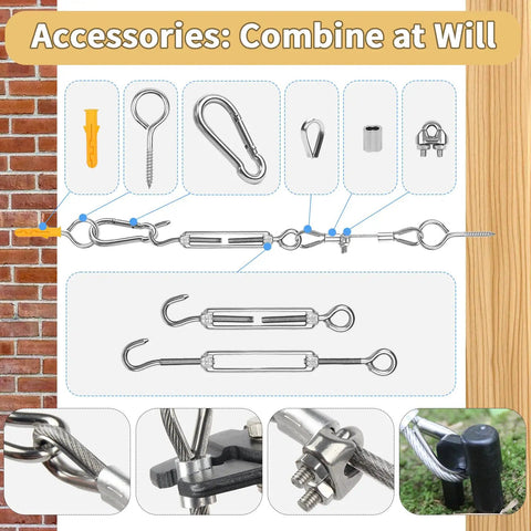 One Eighth Inch Wire Rope Kit With 300 Ft Vinyl Coated Stainless Steel 7x7 Cable for accessories and connectors
