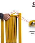 Close-up of Heavy Duty Expandable Metal Barricade lock mechanism, showing expandable features for quick setup.