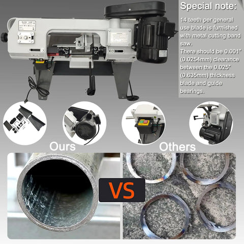 Heavy Duty Benchtop Horizontal Vertical Bandsaw, 110V 1/2HP Metal Cutting Saw showing features and comparisons for cutting precision.
