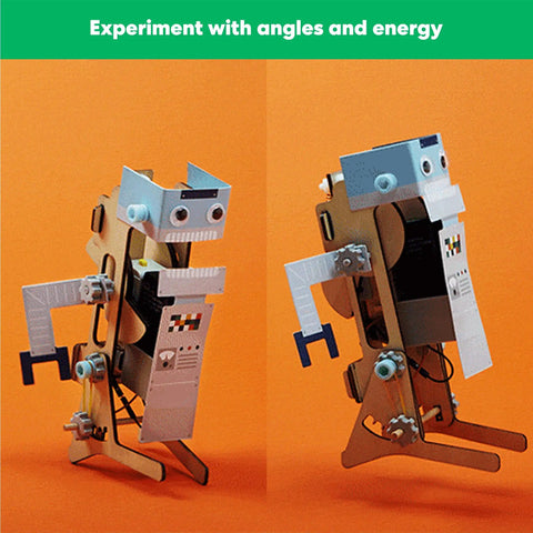 Jumping Robot STEM Kit Building Set For Kids Ages 9 And Up Learn Real World Science And Engineering As You Build Customize And Tweak Jump Performance And Look Totally Dope Science Gift spring-powered robot shown from two angles