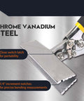 Close-up of 6 Inch Hand Seamer for Sheet Metal with One Quarter Inch Depth Markings, showing chrome vanadium steel jaws and cushion handle.