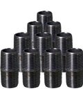Beefy One Half Inch Black Steel Pipe Nipple Set, 10 Pack, 1 Inch Length, pre-cut threaded close nipples for DIY furniture and shelving