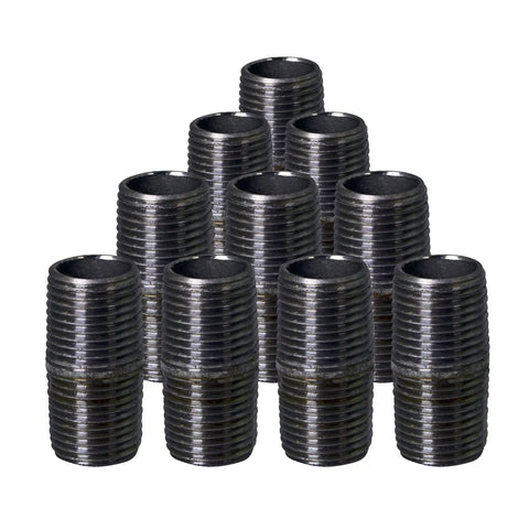 Beefy One Half Inch Black Steel Pipe Nipple Set, 10 Pack, 1 Inch Length, pre-cut threaded close nipples for DIY furniture and shelving