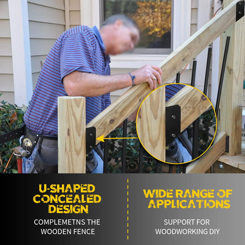U-Shaped Deck Railing Bracket Connectors For 2x4 Lumber 30 Degree Attachment Brackets With Screws Stair Handrail Connectors For Wood Fences Heavy Duty Cold Rolled Steel Hidden Design 4 Pack