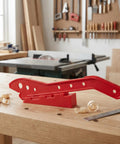 Heckuva Woodworking Push Stick With Safety Block For Table Saw Router Or Band Saw Shop Gear featuring red ABS polymer design on workbench.