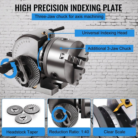 Hardcore Six Inch Three Jaw Chuck Rotary Indexer Platform For CNC Milling Machines with universal indexing head.