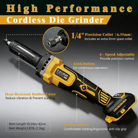 Built Like A Tank Cordless Die Grinder Packs A Brushless Motor Spinning At 26000 RPMs For knockout power with precision collets.